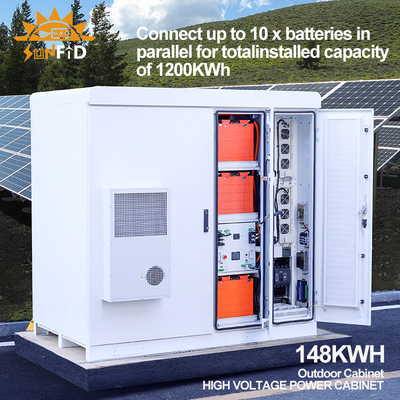 εμπορικά ηλιακά συστήματα 96V 148KWH αποθήκευσης μπαταριών 384V 192V